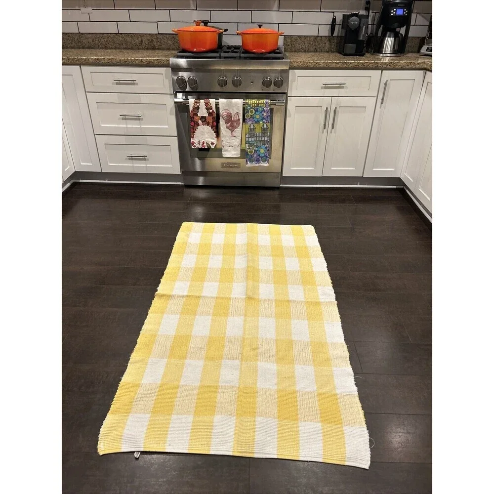 Crate and Barrel plaid farmhouse Yellow White 60 x 34